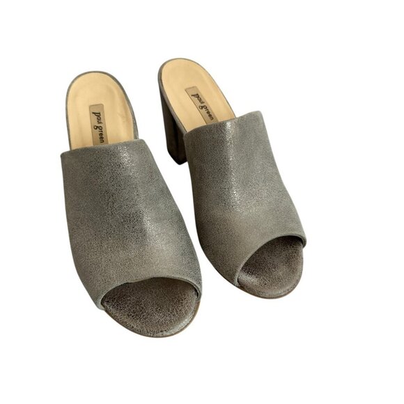 Paul Green Slide Block Heel Sandals Open Toe Textured Leather Size 4.5 EU/7 US - Picture 3 of 11